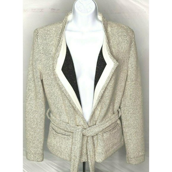 IRO Paris Sz 8 Wool Blend Leather Trim Cream Black - Picture 2 of 10